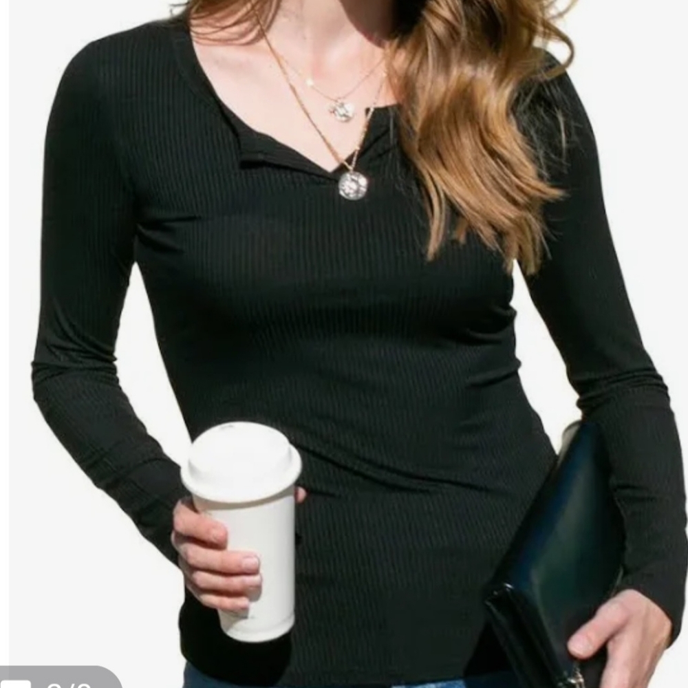 NWT DOUBJU Black Notch Collar Top 2X